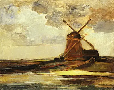 Oostzijdse Mill with Panoramic Sunset and Brightly Reflected Colours Piet Mondrian